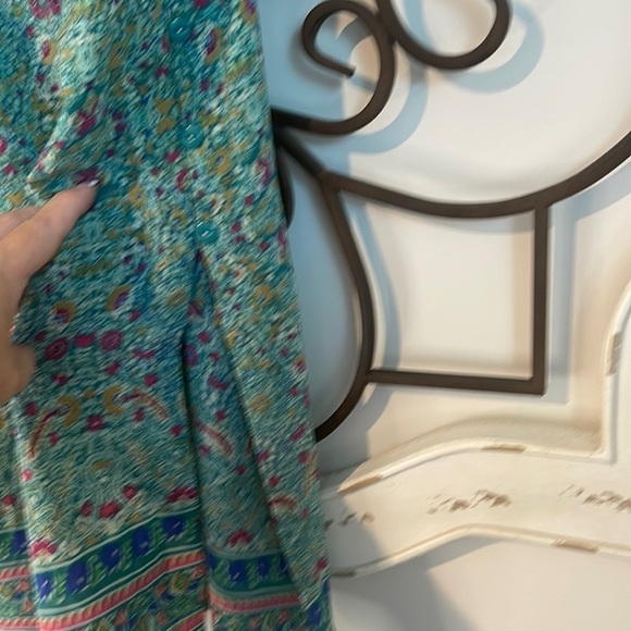 NWOT ANTHROPOLOGIE MAEVE MERET 100% SILK TUNIC TURQUOISE/PINK SIZE 10 - Picture 7 of 13